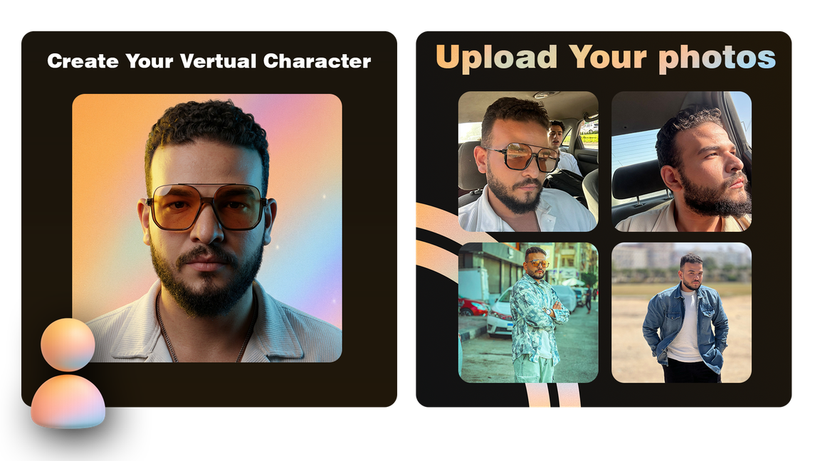 Build your AI character from reference photos and generate professional virtual photoshoots